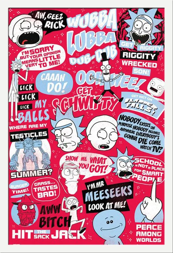 Rick & Morty - Poster - Citazioni + cornice rimovibile, Shinsuke® Maxi MDF bianco, vetro acrilico