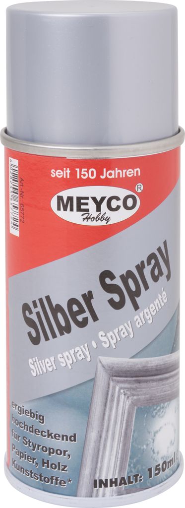 Meyco Sprühfarbe Silber 150 ml Metallic Lack Spray für Basteln und Dekoration