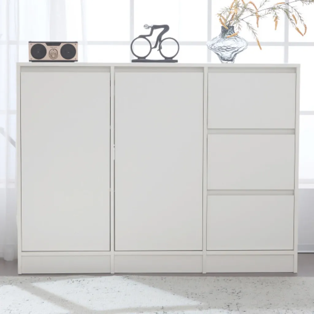 Commode AIORBER 120x90cm avec étagères réglables en bois blanc moderne