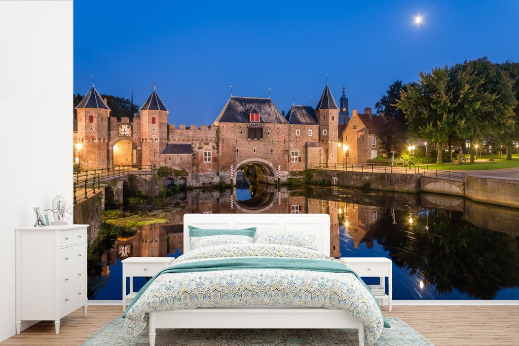 MuchoWow Fototapete für Wohnzimmer oder Schlafzimmer Wandtapete Vinyl Motivtapete Mond - Amersfoort - Poort - 525x350 cm - Das Hintergrundbild