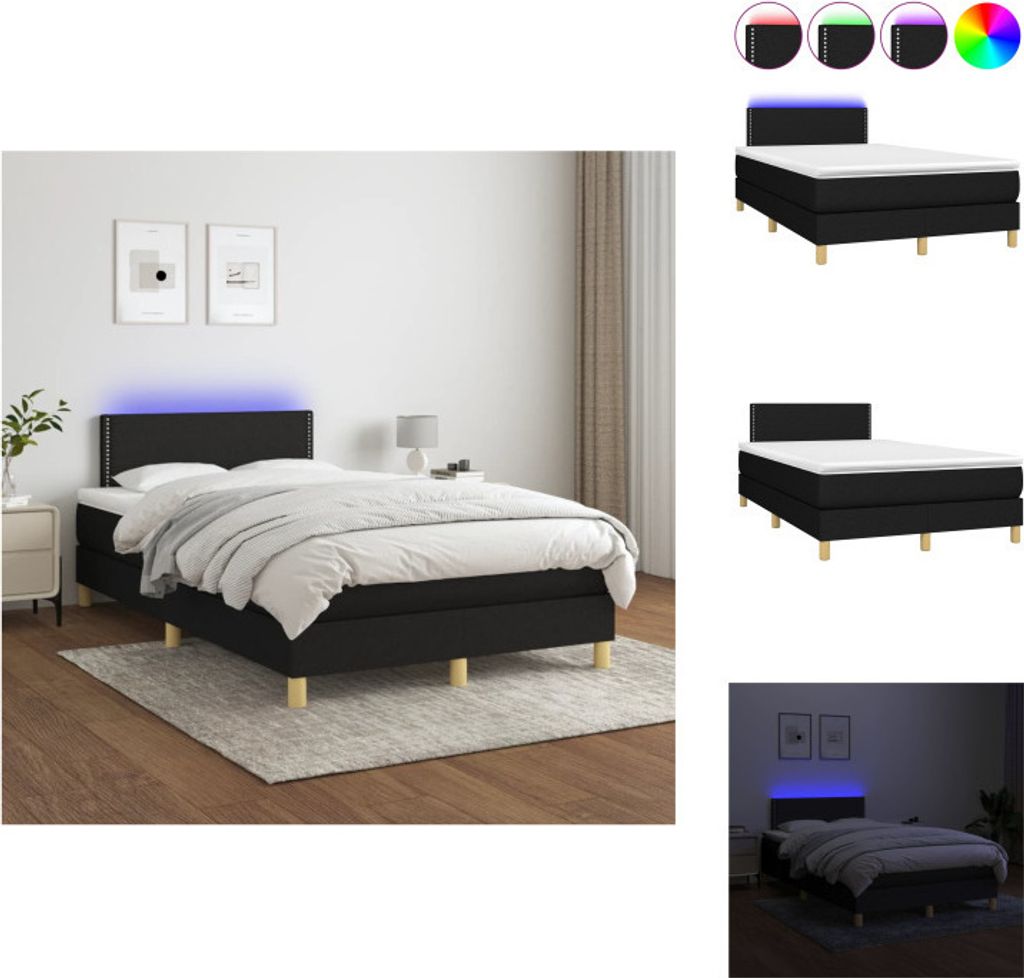 vidaXL Boxspringbett mit Matratze & LED Schwarz 120x200 cm Stoff - Betten & Bettgestelle