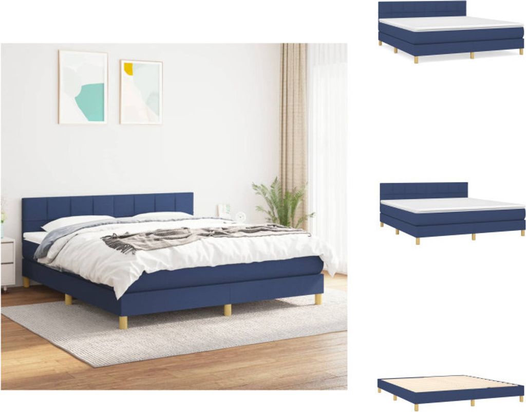 vidaXL Boxspringbett mit Matratze Blau 180x200 cm Stoff - Betten & Bettgestelle