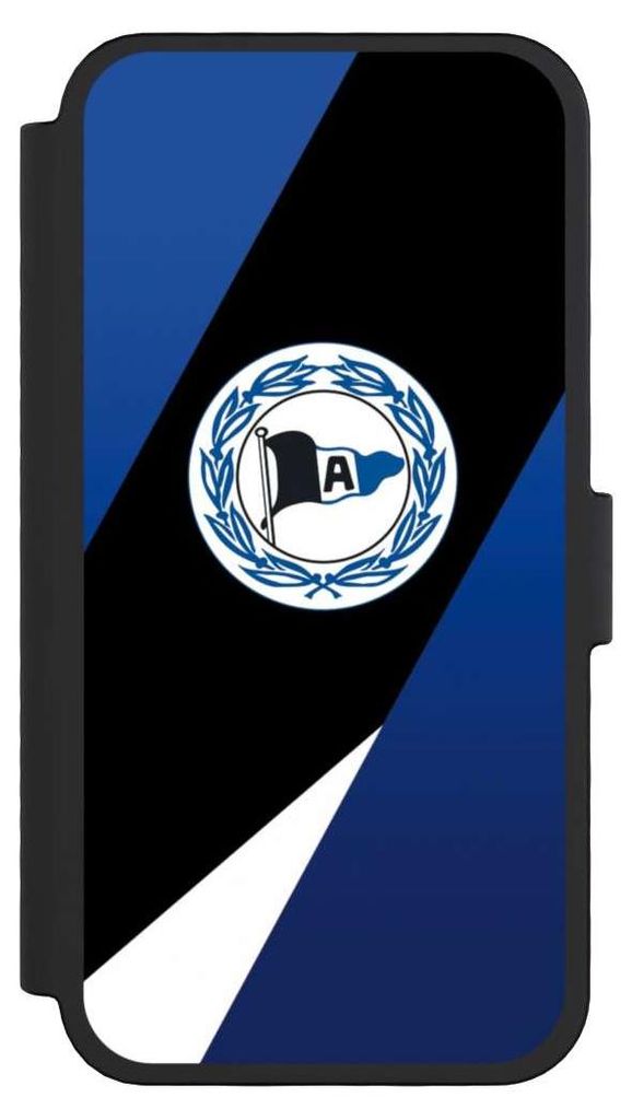 NIVOCASE Klapphülle für Apple iPhone 16 Pro Handyhülle aus Kunst Leder NIVOflip schwarz Arminia Bielefeld DSC Offizielles Lizenzprodukt