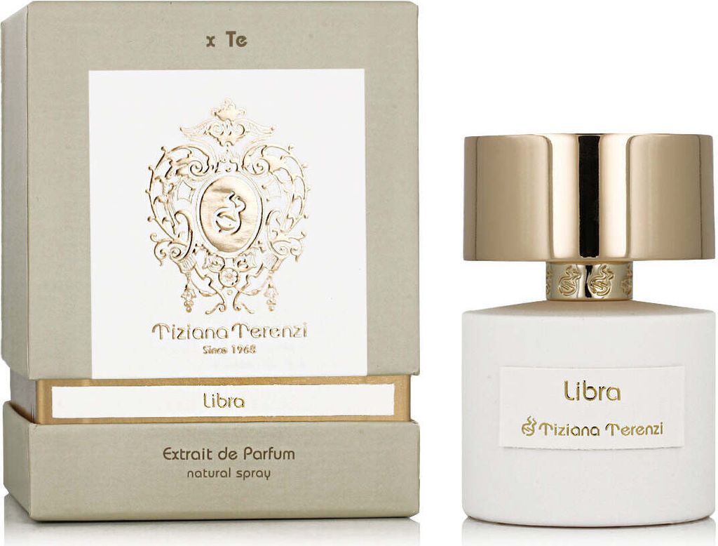 A perfume bottle and its packaging are displayed side-by-side against a white background.