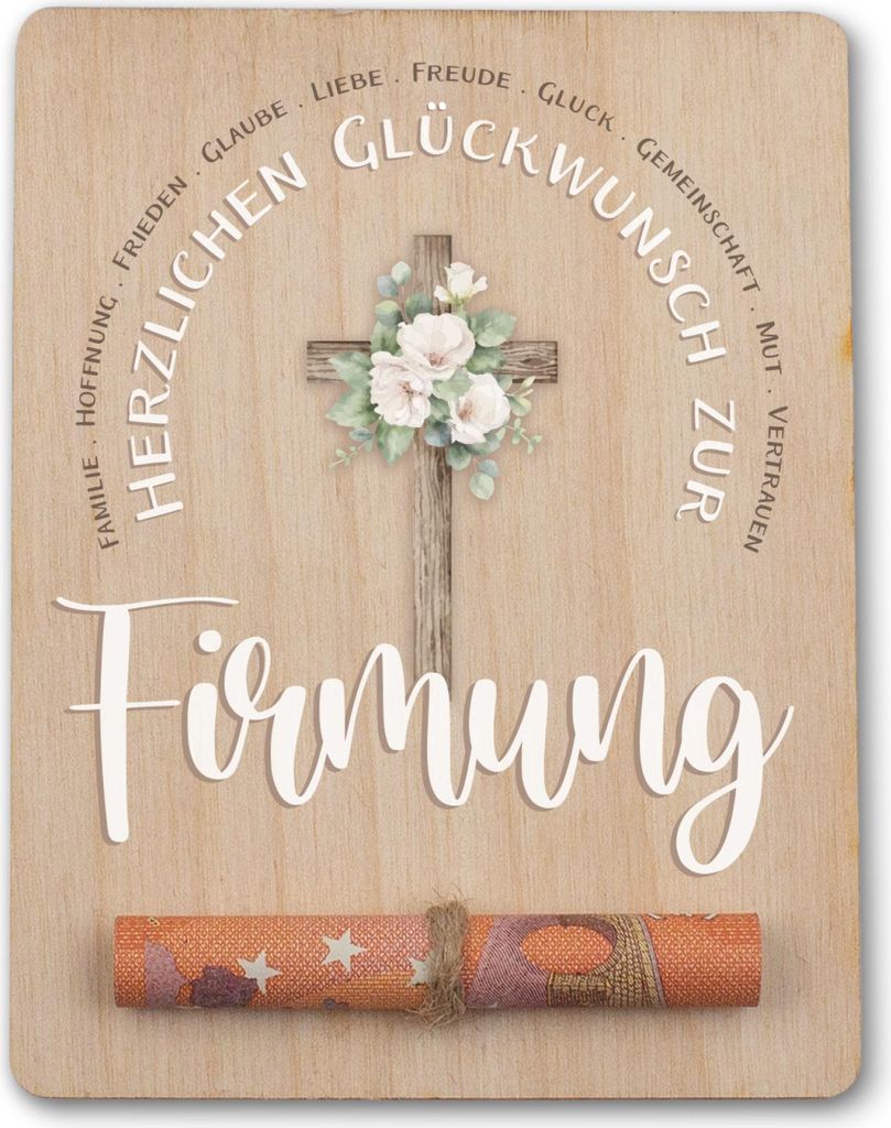 Gutschein Geldgeschenk Verpackung Holz Tafel 12x9cm + Schnur RV012-15 Firmung