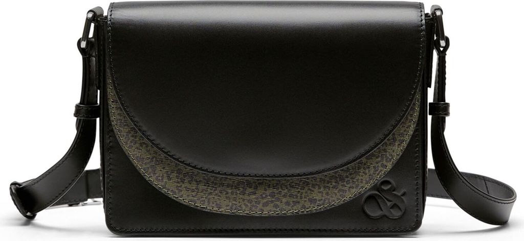 SCOTCH & SODA Leder Umhängetasche Double Flap Printed XBody Bag Leopard Spot Green schwarz