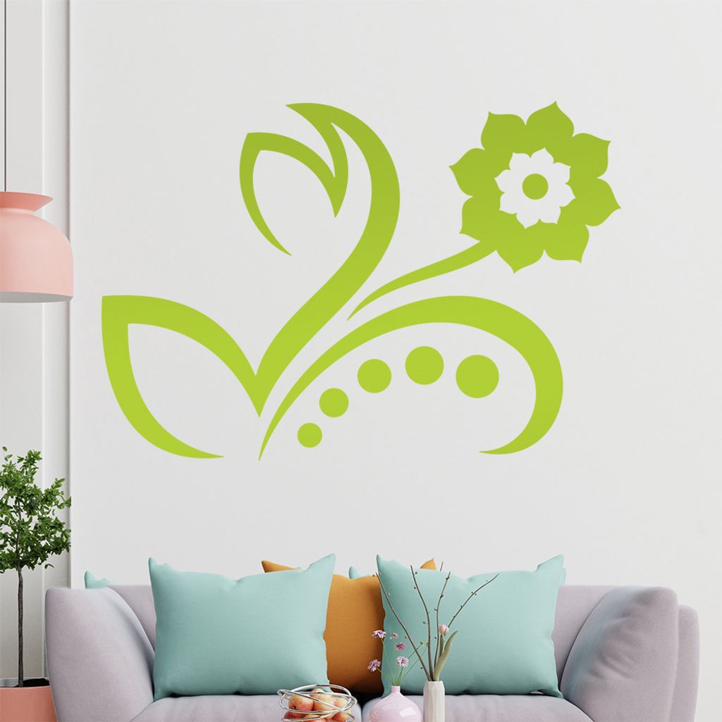 Blume - Linien Punkte Wandtattoo in 6 Größen - Wandaufkleber Wall Sticker - Dekoration, Küche, Wohnzimmer, Schlafzimmer, Badezimmer