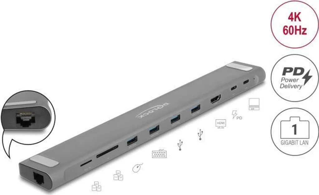 Station d'accueil Slim USB Type-C 4K DELOCK Adaptateur USB 3.2 Gen 1