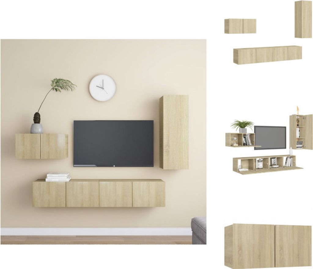 vidaXL 4-tlg. TV-Schrank-Set Sonoma-Eiche Holzwerkstoff - TV-Möbel