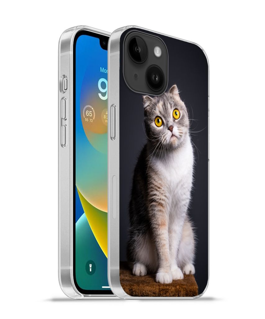 MuchoWow Handyhülle Schutzhülle Hülle für Apple iPhone 14 - Softcase Katze - Augen - Licht Silikon Softcase Handy Hülle