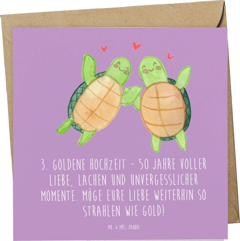 Mr. & Mrs. Panda Grußkarte 50. Hochzeitstag - Lavendeltraum - Geschenk, faltkarte, Heirat, doppelkarte, Goldene Hochzeit, Heiraten, Zusammenhalt, ...