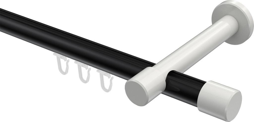 Interdeco Innenlaufstange / Gardinenstange mit Innenlauf Schwarz / Weiß, Typ Prestige Santo (Kappe), 20 mm Ø 1-läufig, 280 cm