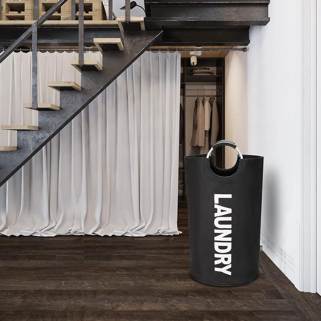 Große Leinenkörbe - Faltbar und Platzsparend - 90L - Schwarz - Leinen