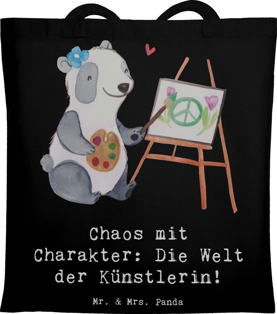 Mr. & Mrs. Panda Shopping Tasche Künstlerin Chaos - Schwarz - Geschenk, Kreativität, Berufsalltag, Berufsprodukte, Kunstwelt, Beruf, Kreativindus...