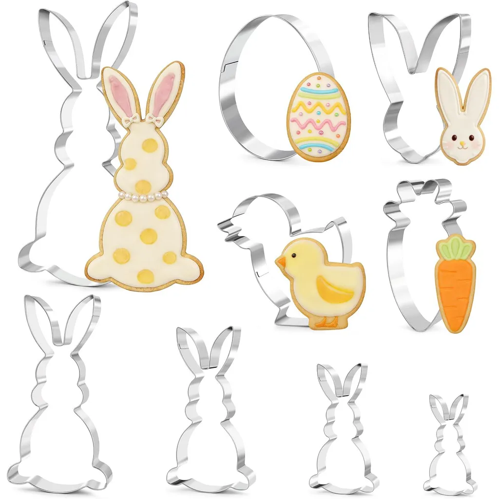 Lot de 9 emporte-pièces lapin de Pâques en inox de 3 à 20,5 cm