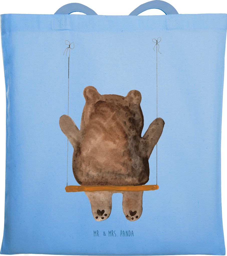 Mr. & Mrs. Panda Schultasche Bär Schaukel - Sky Blue - Geschenk, Teddy, festivaltasche, Tote Bag, totebag, Tasche, Beutel, Jutebeutel