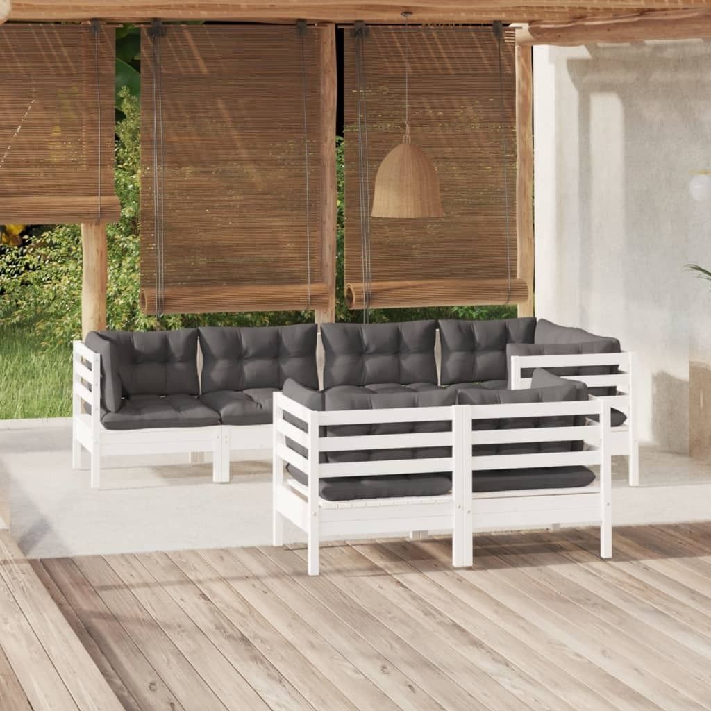 Maison Exclusive - 7-tlg. Garten-Lounge-Set mit Kissen Weiß Kiefer Massivholz