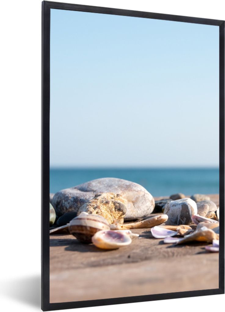 MuchoWow Gerahmtes Poster Muscheln - Strand - Meer - Sommer - Sonne 20x30 cm - Poster mit Schwarzem Bilderrahmen Wandposter Rahmen Foto Bilder - ...