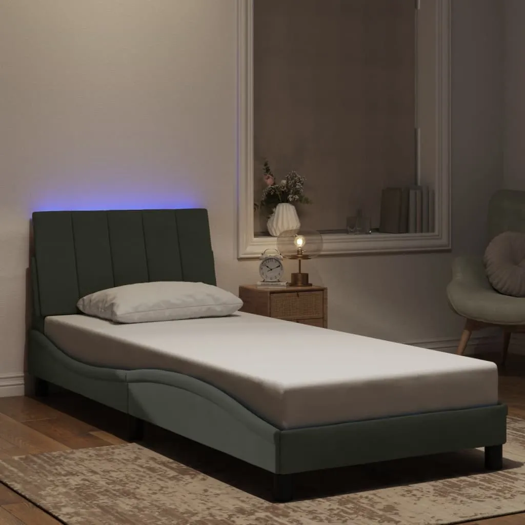 Lit 90x190 cm velours gris avec LED pour chambre d'ado ou studio