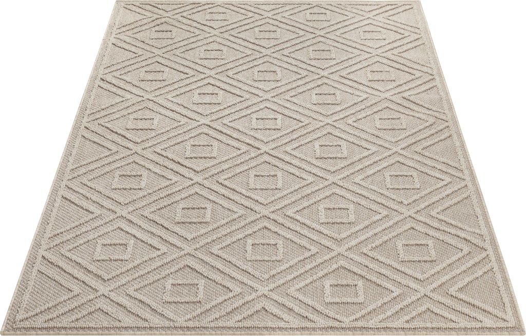 Outdoor Teppich Wetterfest 120x170 Rechteck Beige für Camping Garten oder innen Rauten Design aus Polypropylen