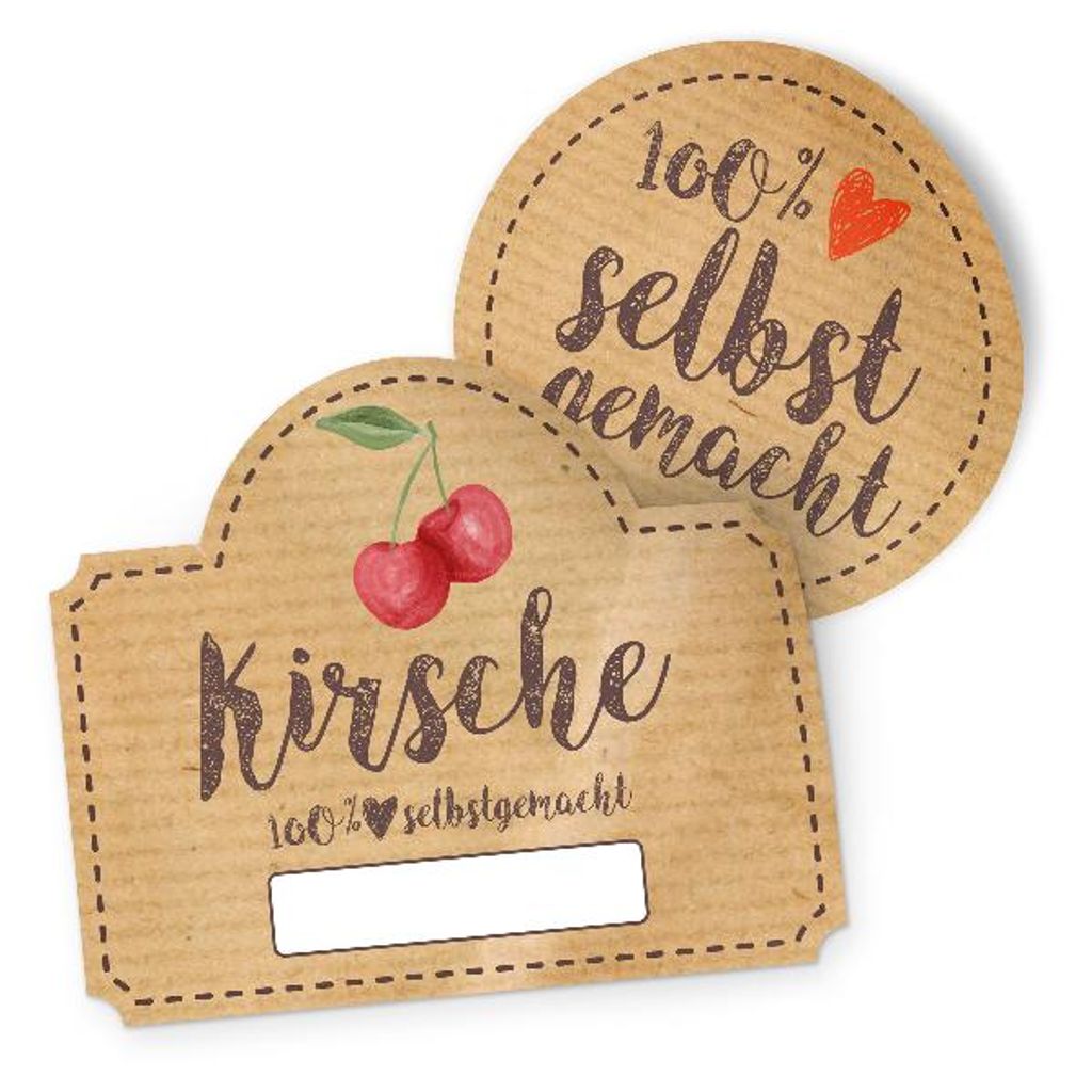 itenga Marmeladensticker 10erSet Aufkleber Deckel und Glas Kirsche vintage