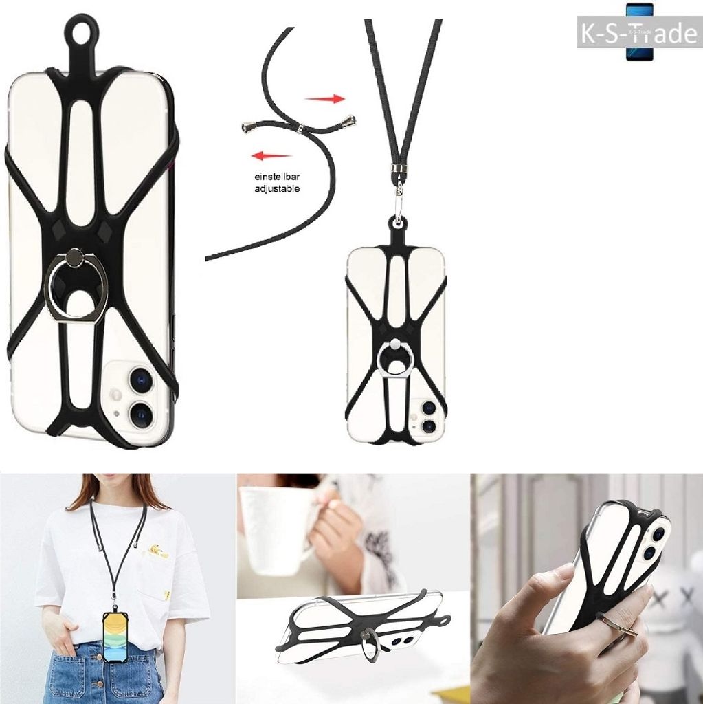 K-S-Trade 3in1 Handykette Handyband Handykordel Halsband Smartphone-Ring Handy-Ring kompatibel mit Samsung Galaxy S10 (Dual-SIM) Fingerhalterung