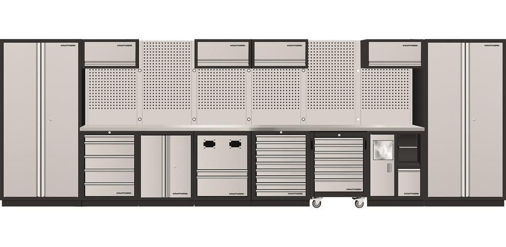 KRAFTWERK 3964QIX, Schwarz, Grau, Edelstahl, 10 Regale, Bodenstehend, Werkzeuglagerung, 11 Tür(en), Drehtür