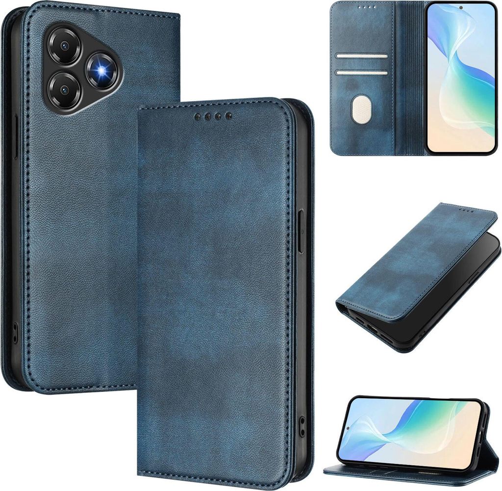 Handyhülle für ZTE Blade A36, Vintage Leder RFID Schutz Kartenfach Standfunktion Magnetische Klapphülle Blau