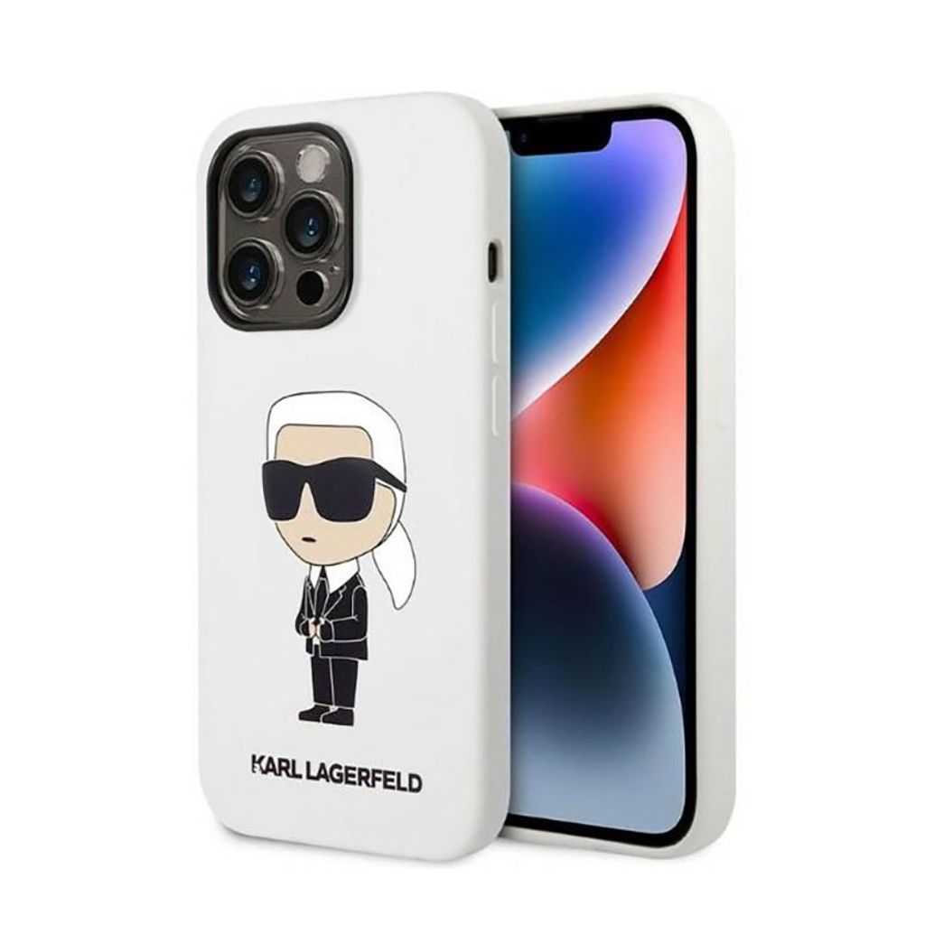 Karl Lagerfeld KLHCP14LSNIKBCH iPhone 14 Pro 6.1" Hardcase weiß/weiß Silikon Ikonik Handyhülle