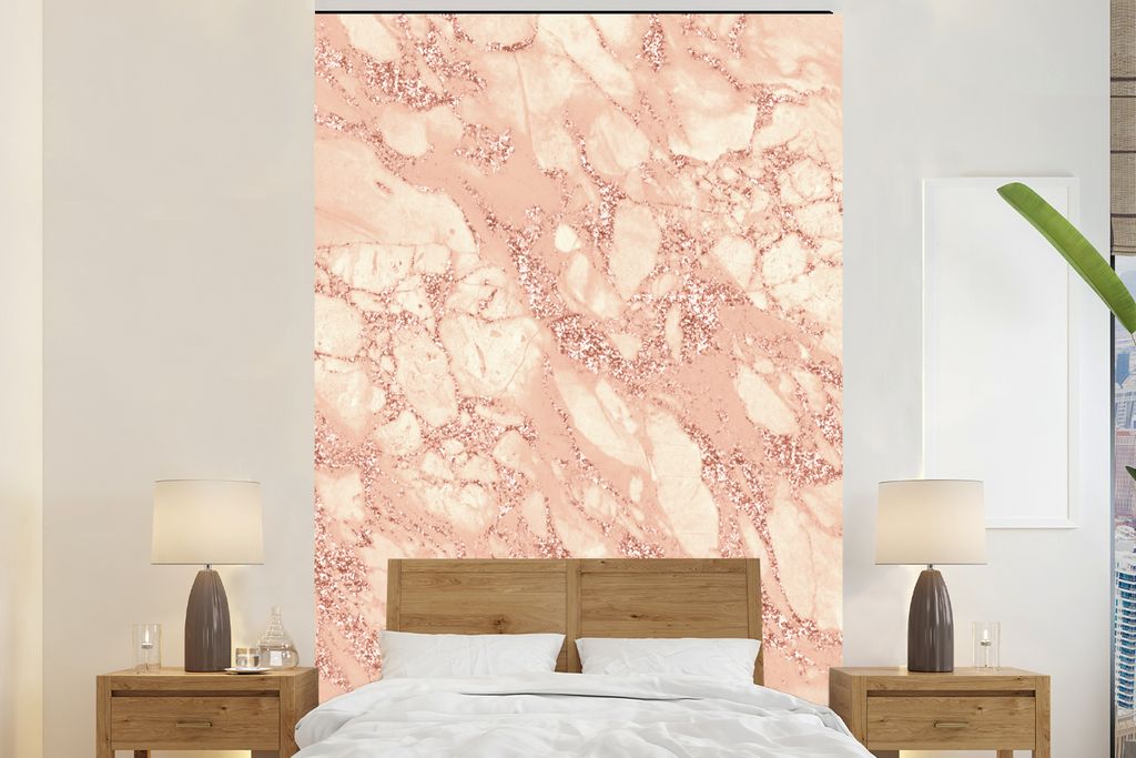 MuchoWow Fototapete für Wohnzimmer oder Schlafzimmer Wandtapete Vinyl Motivtapete Marmor - Adern - Rosa - 145x220 cm - Wanddekoration