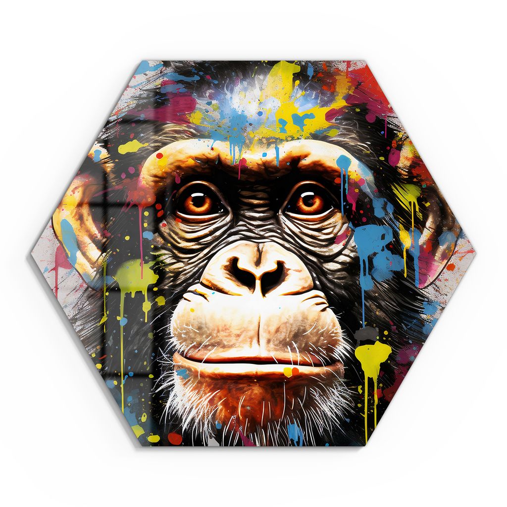DEQOART Glasbild Echtglas 40x35 cm 'Affenblick im Farbmeer' Wandbild Bild modern Deko