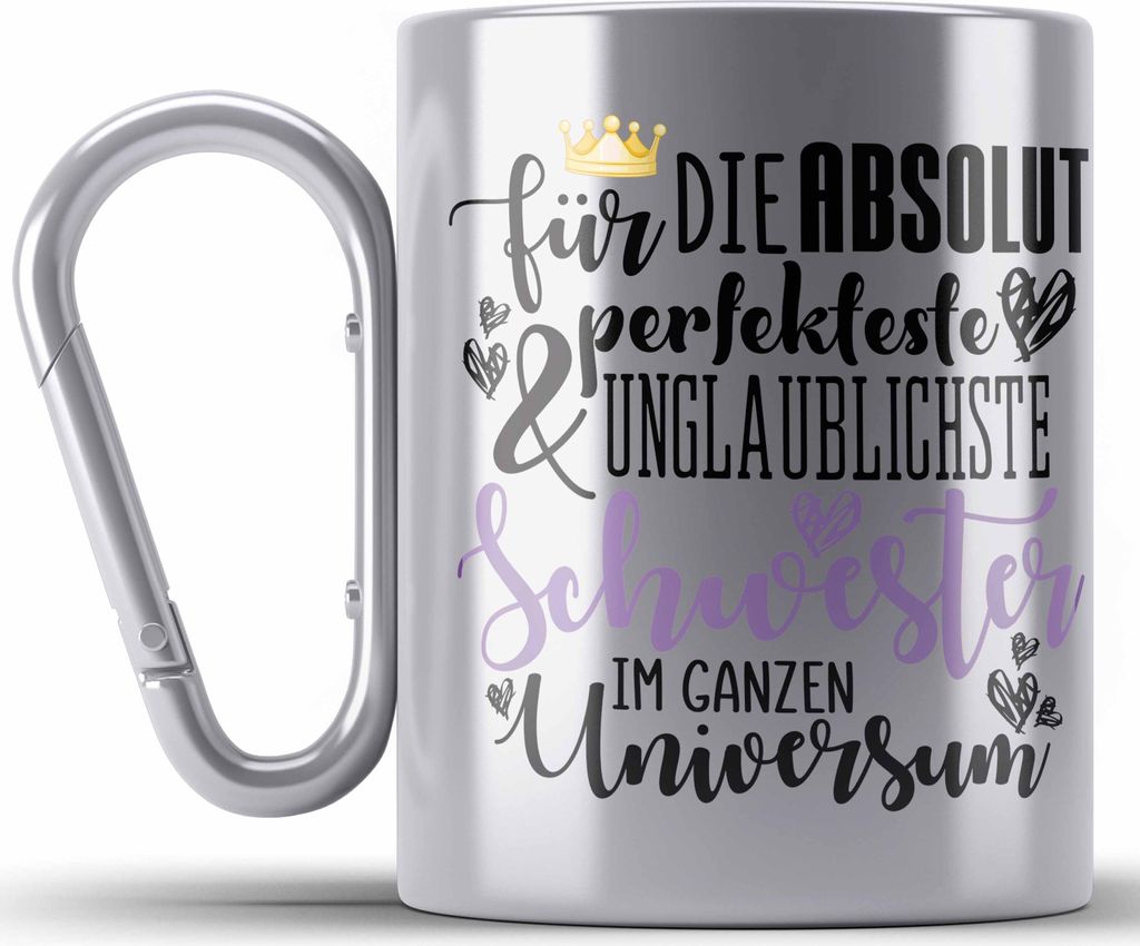 Trendation - Beste Schwester Geschenk Edelstahl Tasse Karabiner Karabiner Edelstahl Tasse Karabiner Edelstahl Geburtstag Weihnachten Geschenkideen ...