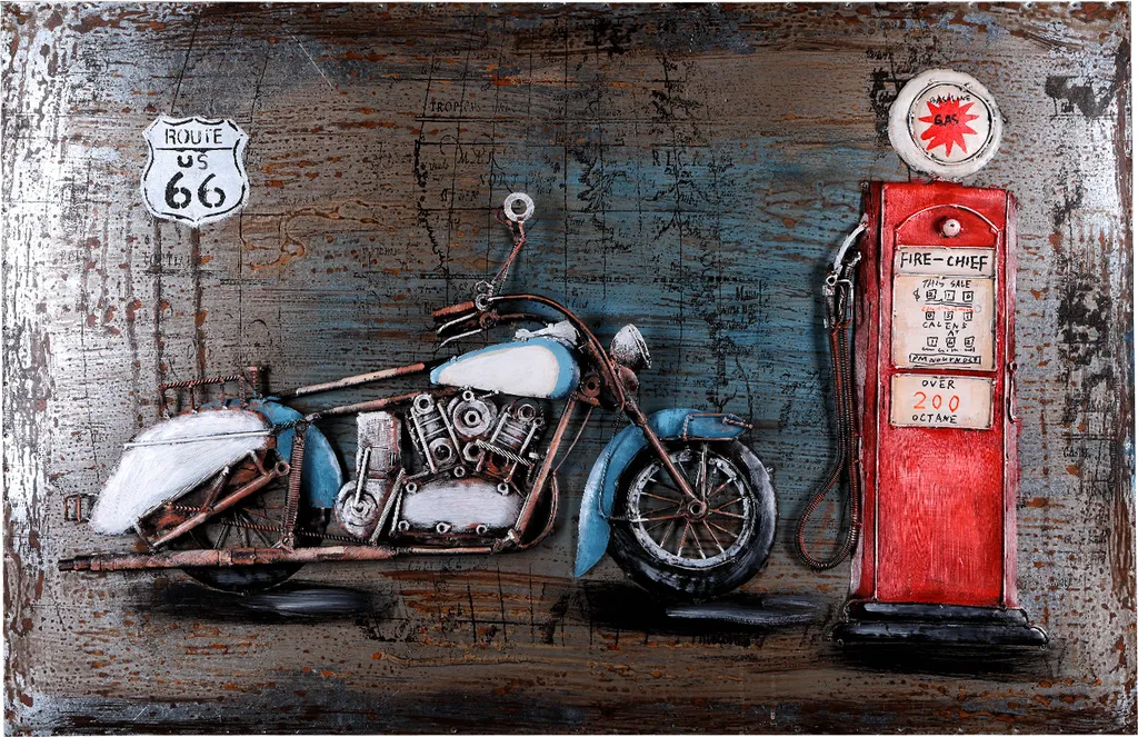 Tableau en métal Station de gaz pour motos - Idée déco cadeau motard