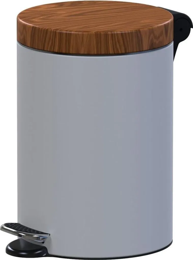 Poubelle à pédale 3L en acier avec verrouillage clic - Marron et Blanc