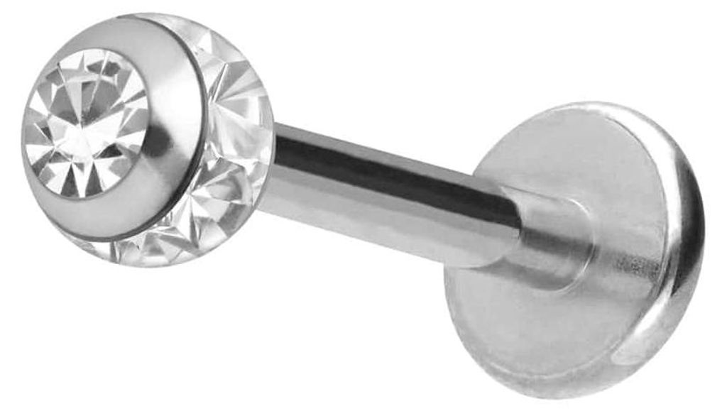 Ohrpiercing, Nasenpiercing Chirurgenstahl Labret EPOXY-RING-KUGEL + KRISTALL Silber Stablänge: 10mm + Stabstärke: 1,2mm + Kugelgröße: 3mm