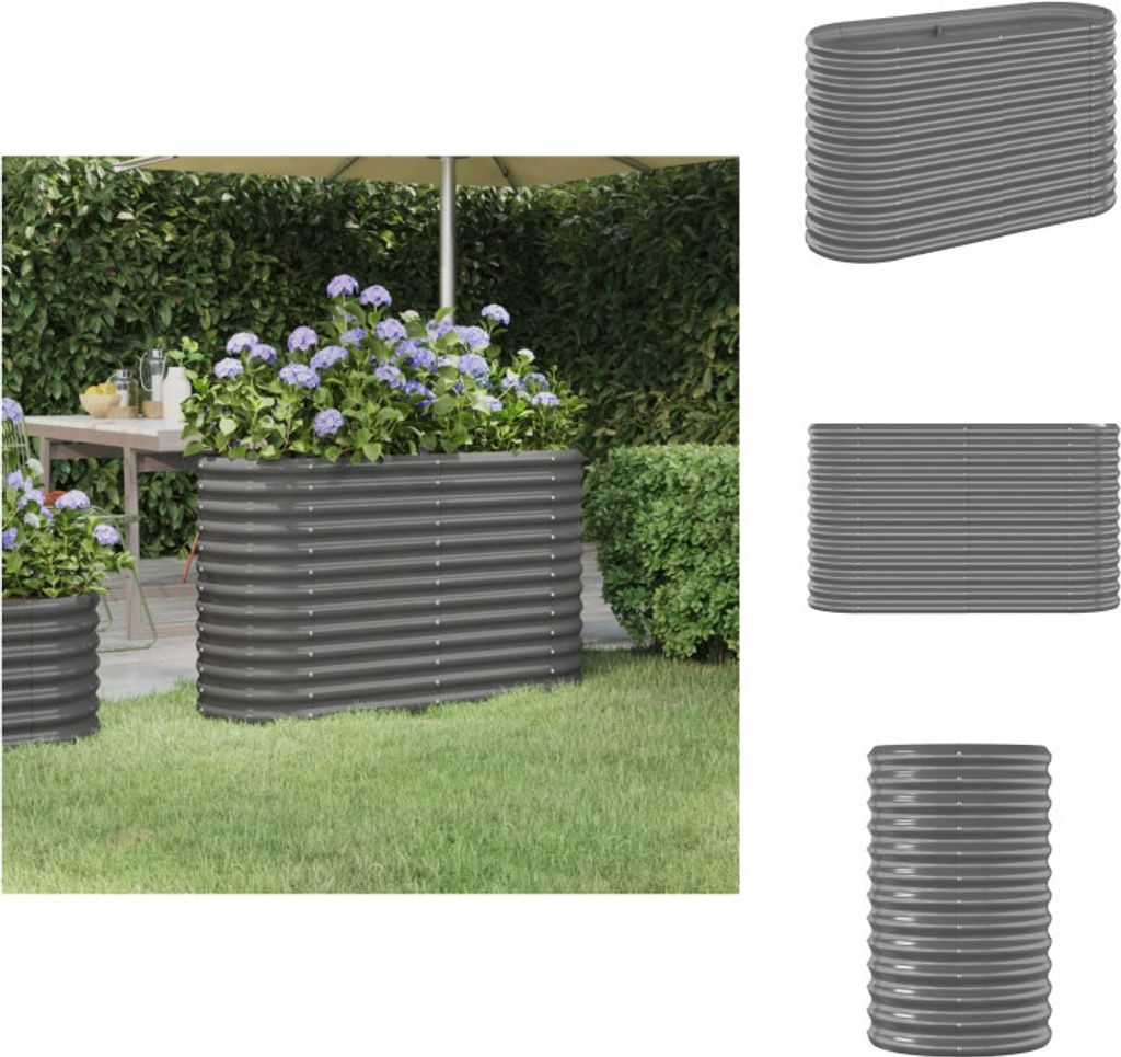 vidaXL Hochbeet Pulverbeschichteter Stahl 114x40x68 cm Grau - Blumentöpfe & Pflanzgefäße