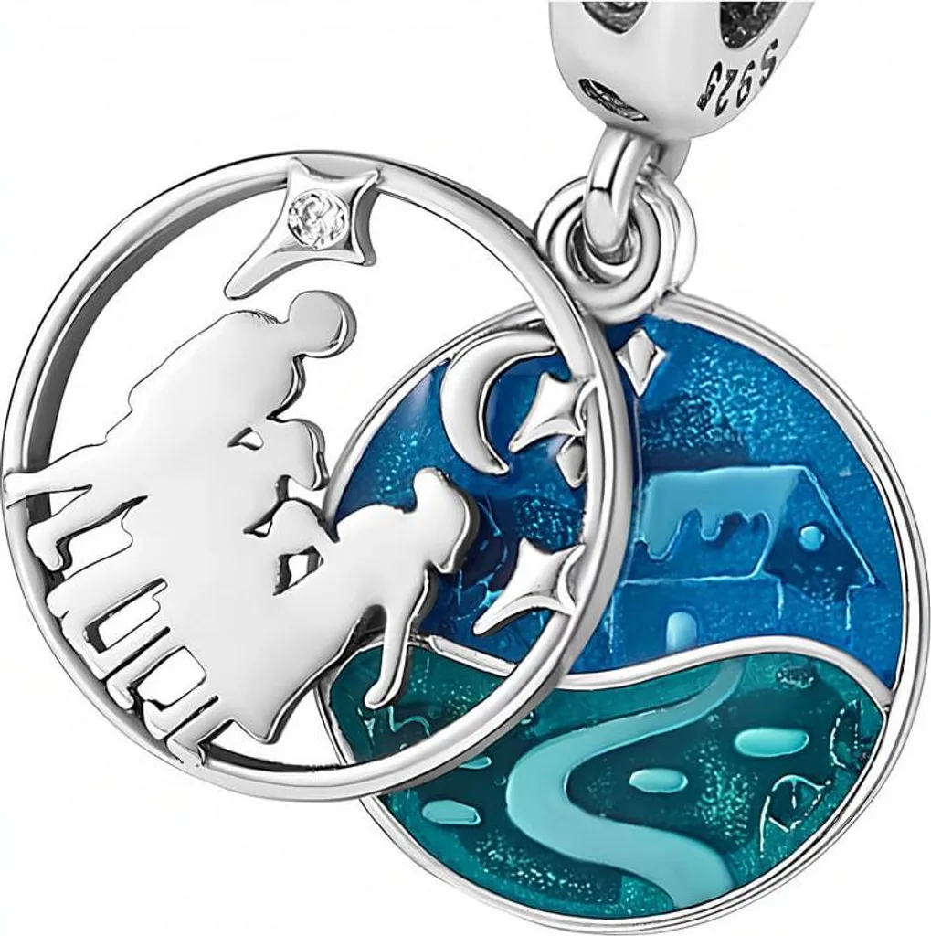 Perle Charm Famille Trusky en Argent Massif pour Bracelet à Thème
