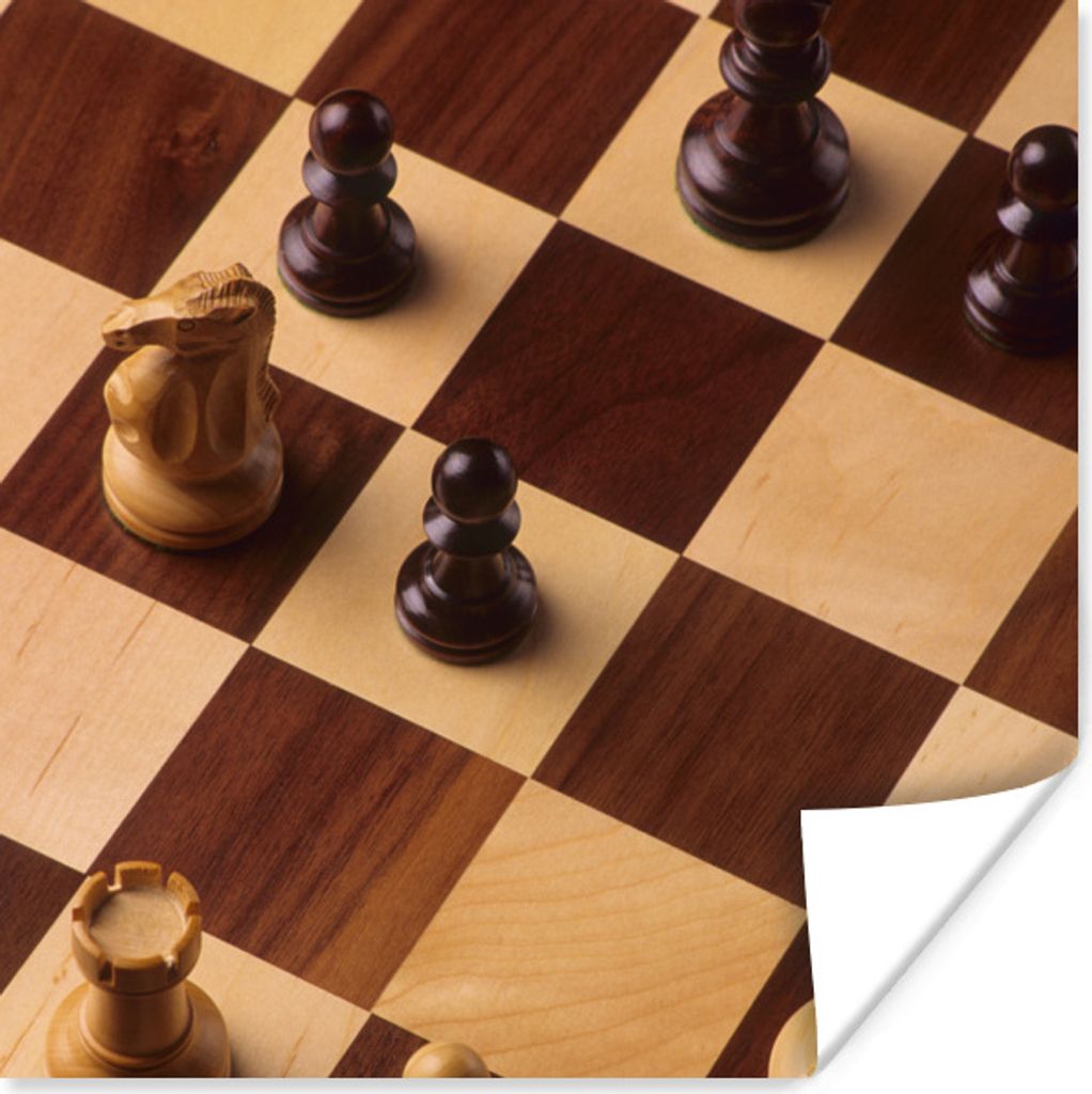 MuchoWow Poster Das Schachbrett während einer Schachpartie 50x50 cm - Wohnzimmerdekoration