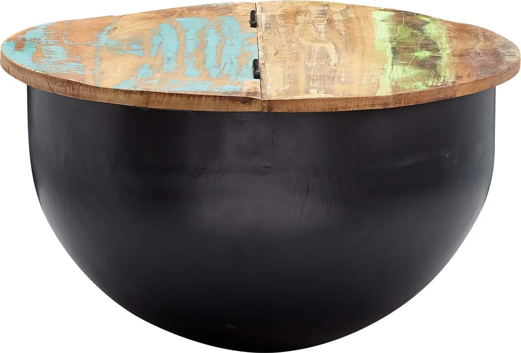 Table basse de salon ronde en bois bicolore avec coffre de rangement