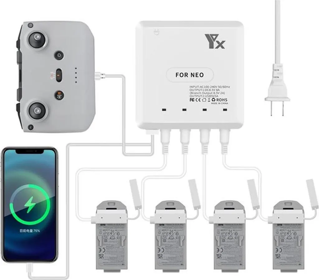 Station de Charge Multiple pour DJI Neo Hub de Batterie Quadruple EU - 2