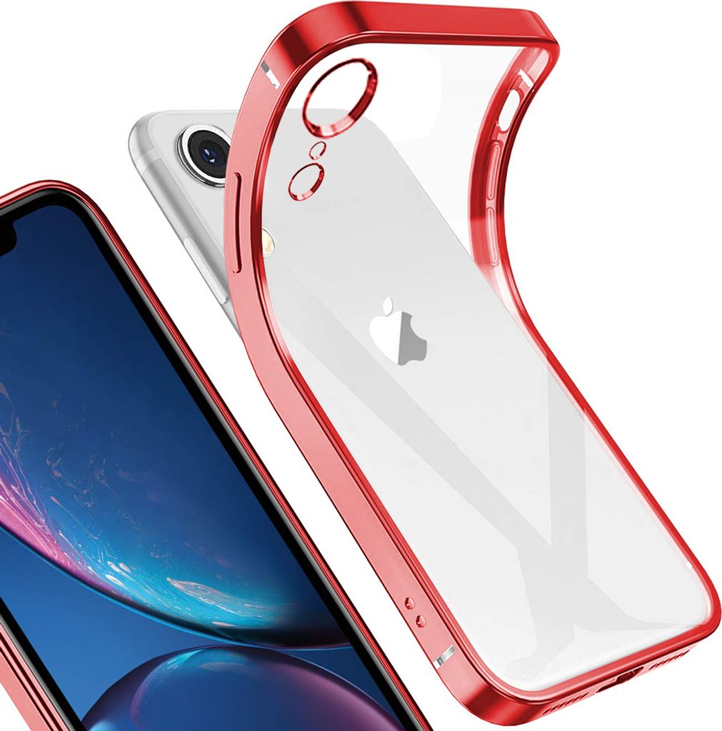 iPhone XR Hülle, LaimTop Leicht Transparent Klar Gel TPU Silikon Quadratisch Überzug Rahmen Schutzhülle für iPhone XR Rot