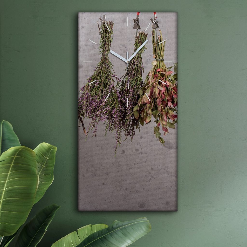 Wohnzimmer Leinwand Uhr Geräuschlos Küche 30x60 Hängende, Kräuter, Herbs, weiße Zeiger