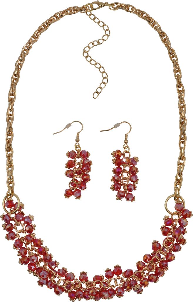 Steuer Modeschmuck Schmuckset Metall 56cm Rot Glasstein Produktbild 