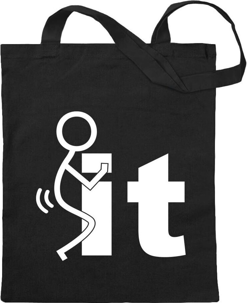 Kiwistar - Baumwolltasche - schwarz - Fuck It - Tragetasche Stoffbeutel Umhängetasche Langer Henkel