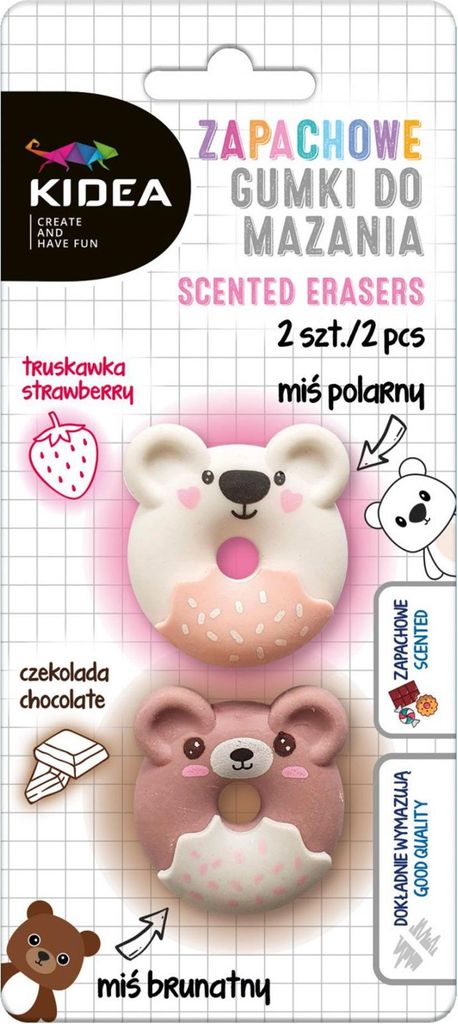 Duftende Radiergummis Teddybären 2 Stück Kidea Blister