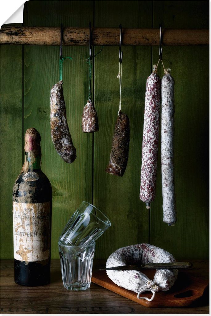 ARTland Poster rustikales Stillleben Salami und Rotwein Größe: 60x90 cm