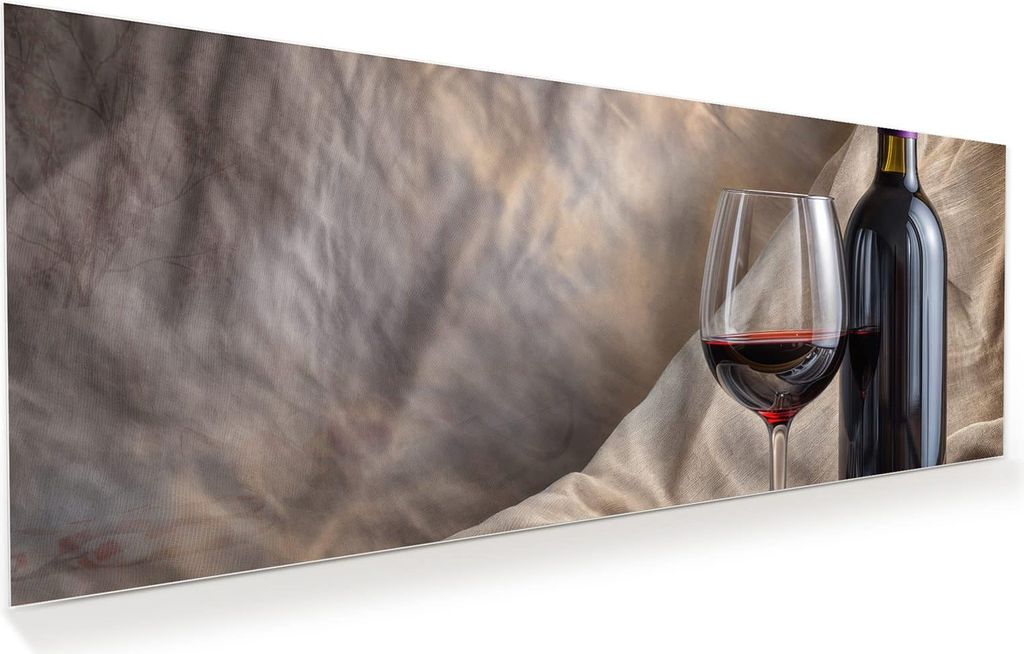 Glasbild 100x40cm in XXL für Wohnzimmer, Schlafzimmer Motiv Wein mit Glas