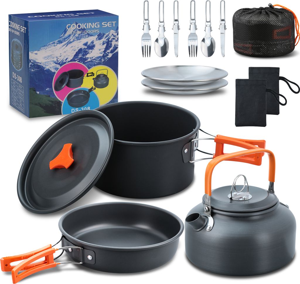 Camping Kochset Camping Kochgeschirr Set 16tlg Camping Topf Pfanne Set Nesting Camp Kochset Camping & Wandern Mini Kochgeschirr