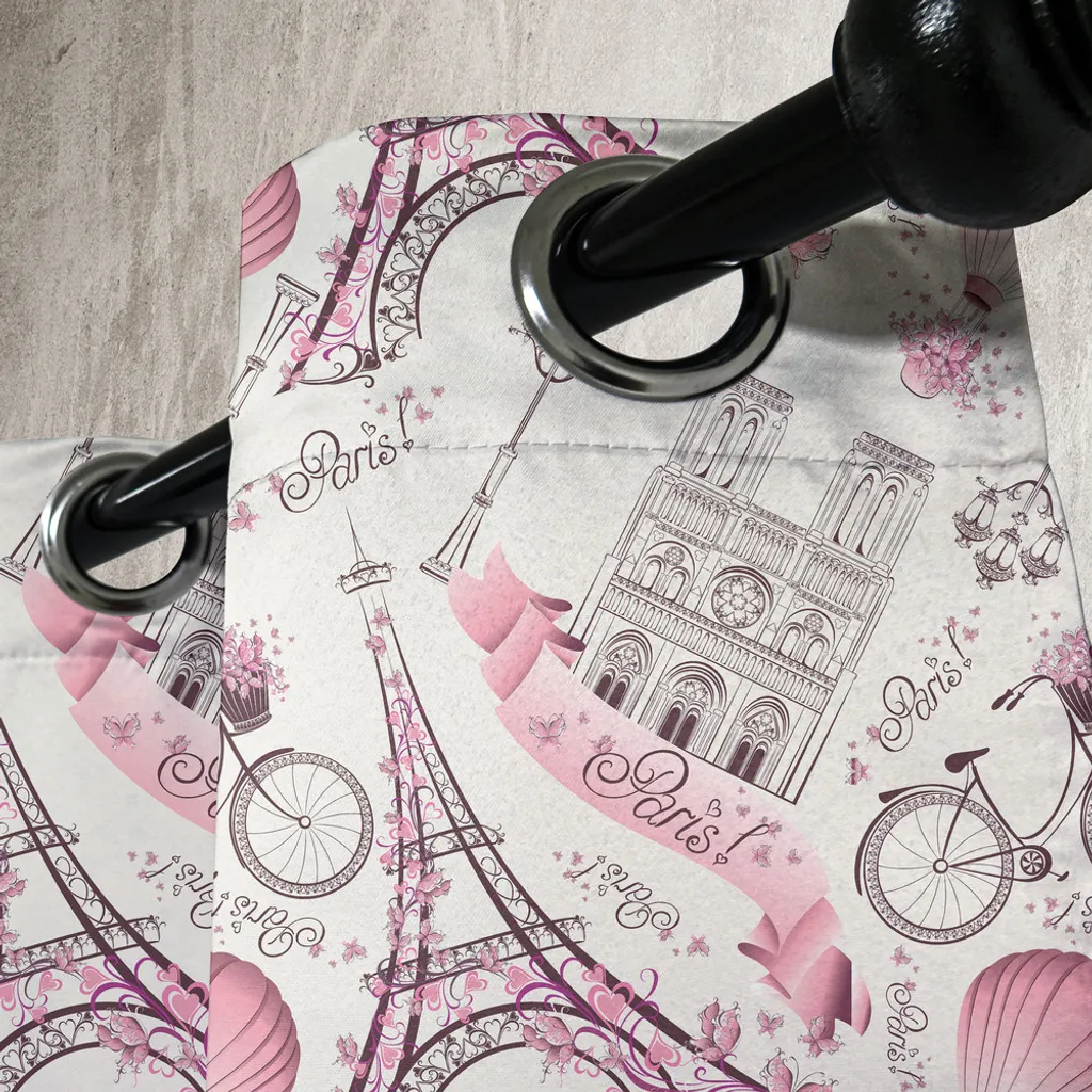 Rideau à œillets Eiffel Composition Artistique Rose et Noir 280x175cm - 3