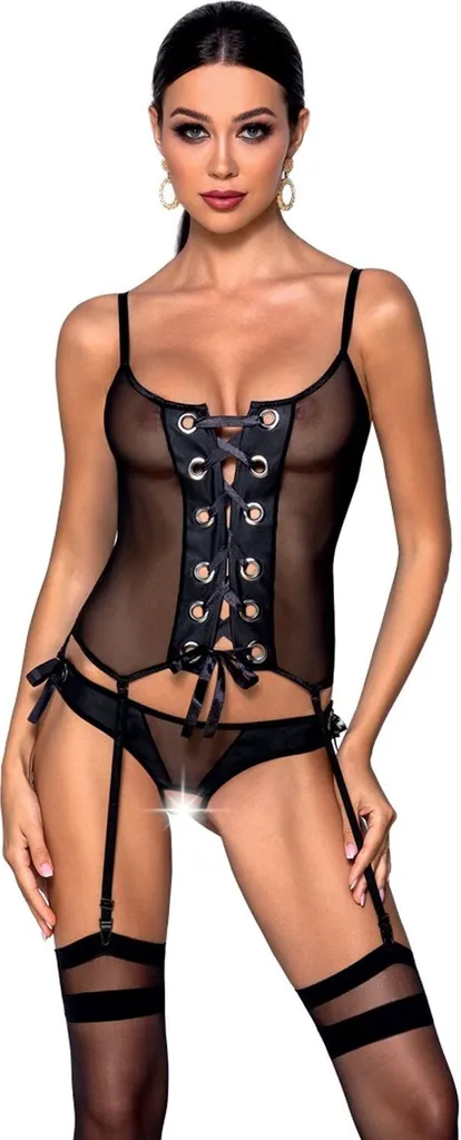 Corset avec entrejambe ouvert noir pour pimenter vos nuits de couple